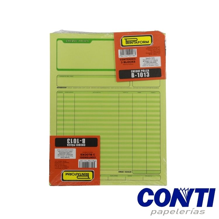 Póliza cheques Printaform Carta 1013