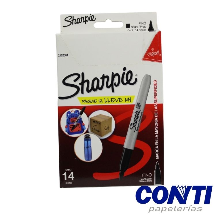 Marcador permanente fino Sharpie Negro C/12+2 2102504