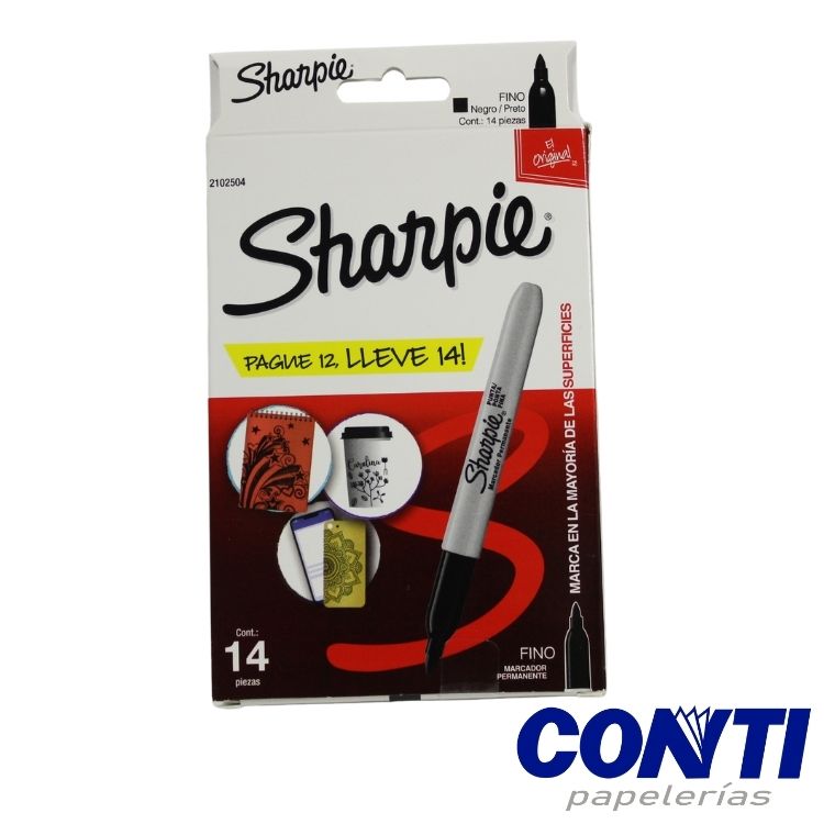 Marcador permanente fino Sharpie Negro C/12+2 2102504