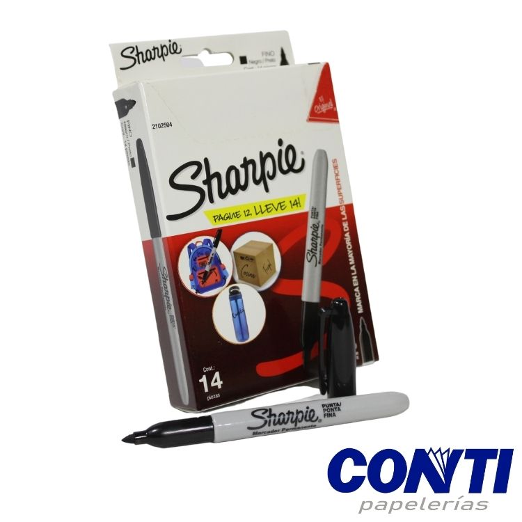 [3] Marcador permanente fino Sharpie Negro C/12+2 2102504