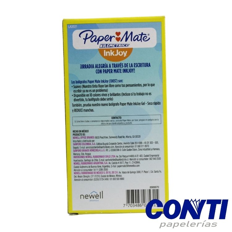 [6] Bolígrafo punta media Kilometrico 100 Paper Mate 1 mm Azul La3531