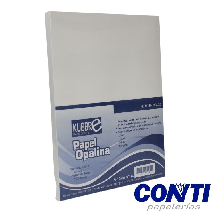 [4] Papel opalina Kubbre Carta 125grs Blanca 100 hojas