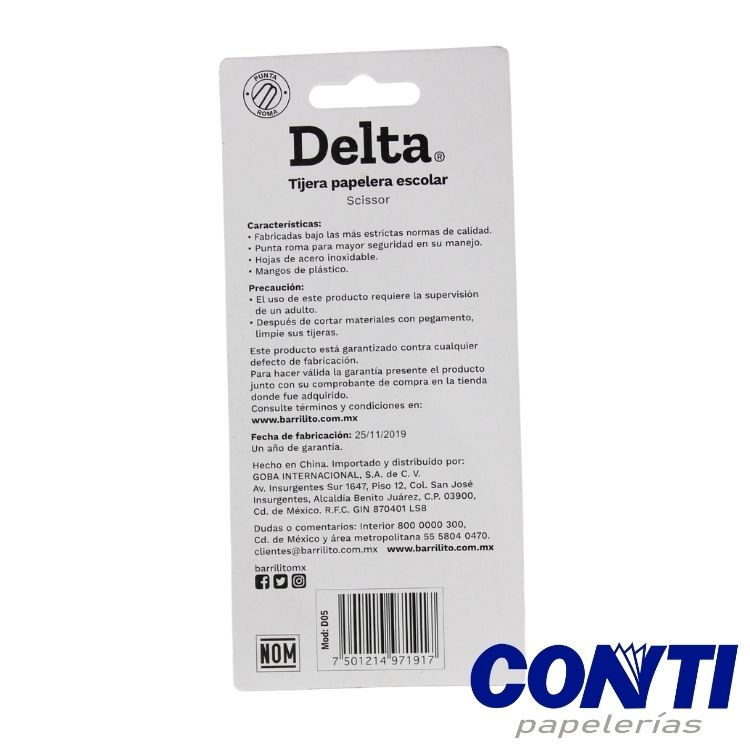 [3] Tijera escolar Punta roma Delta Multicolor C/1 D05