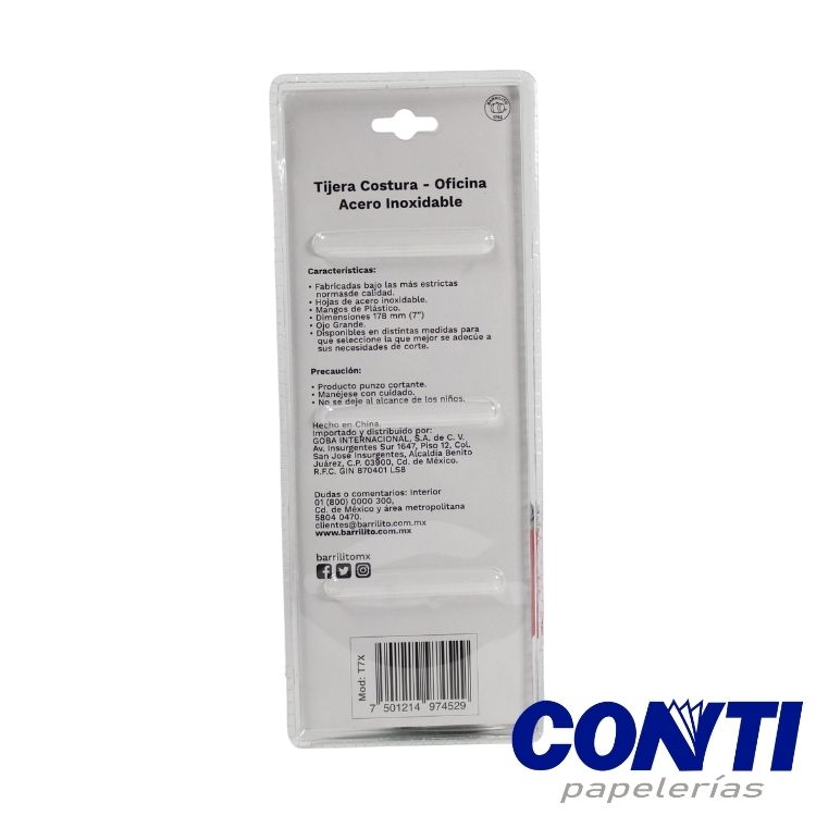 Tijera costura y oficina Barrilito 7" Multicolor C/1 T7x