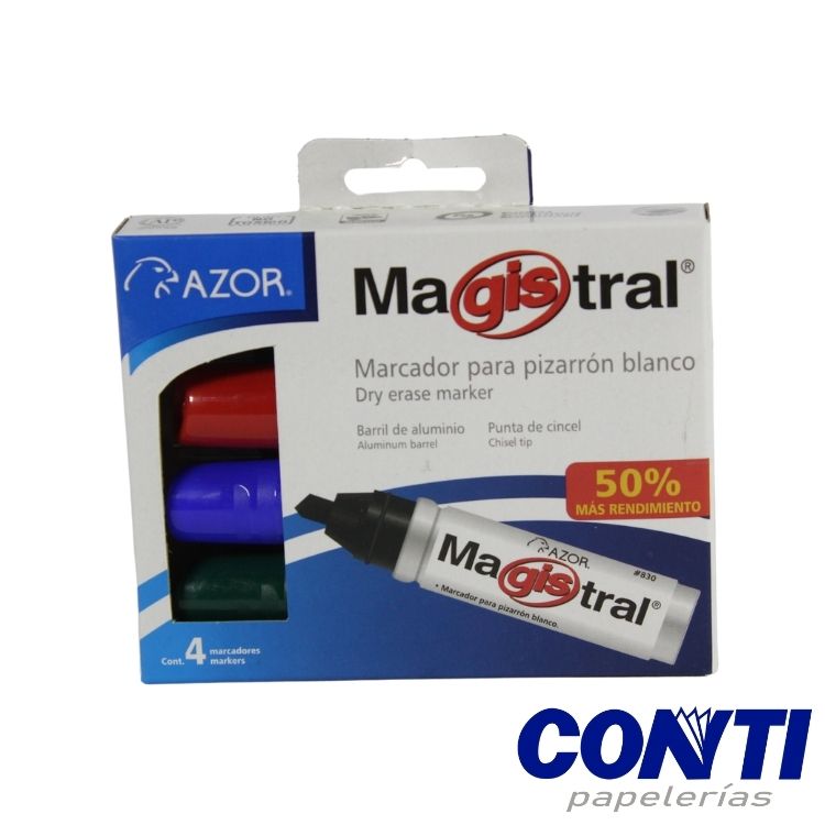 Marcador pizarrón punta cincel Magistral Azor 6mm Multicolor C/4 830-4