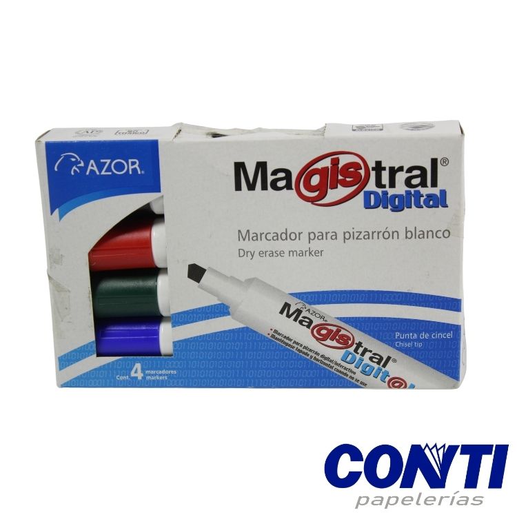 Marcador pizarrón punta cincel Magistral digital Azor 6mm Multicolor C/4 8384