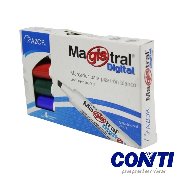 [3] Marcador pizarrón punta cincel Magistral digital Azor 6mm Multicolor C/4 8384