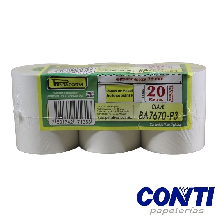 [4] Rollo papel bond Autocopiante Printaform 76mmx70mm BA7670