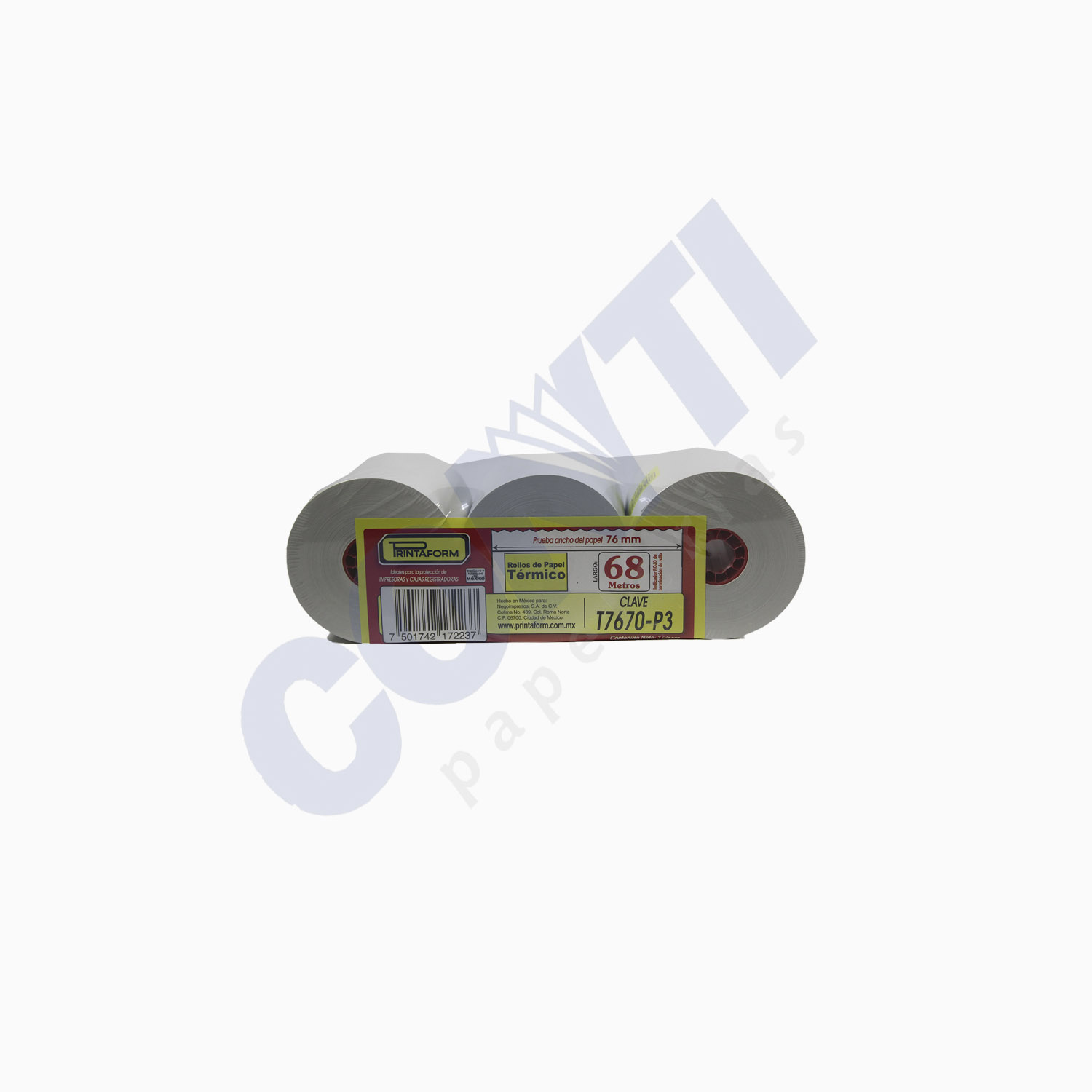 Rollo papel térmico Printaform 76mmx68m Blanco T7670-P3