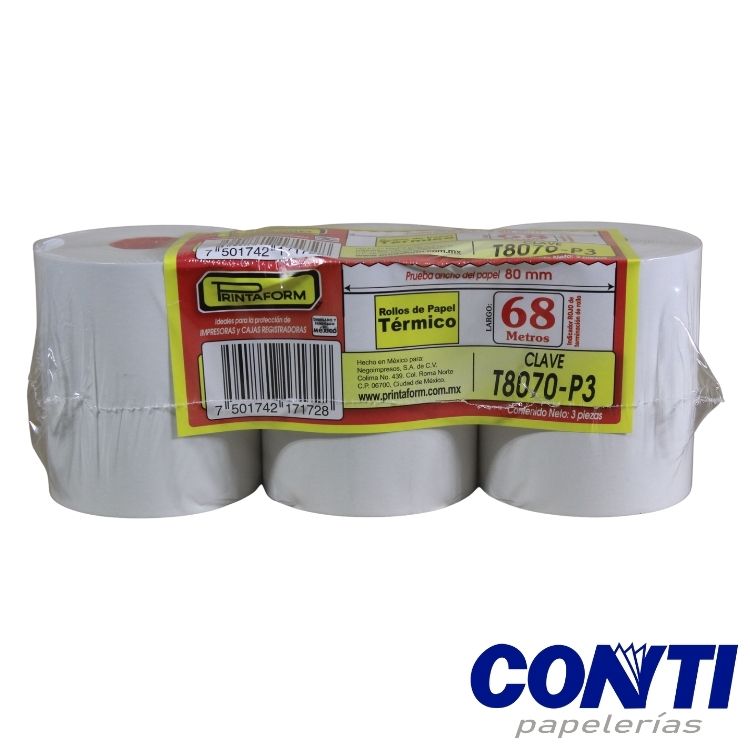 Rollo papel térmico Printaform 80mmx68m Blanco T8070