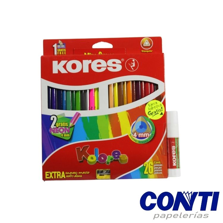 Colores unipunta triangulares +1 sacapuntas Kores Largos Multicolor C/24