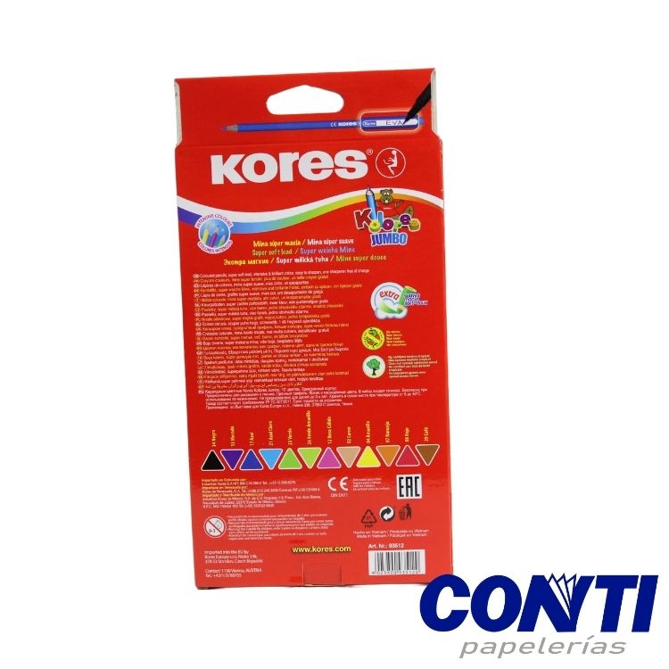 Colores unipunta triangulares +1 sacapuntas Kores Largos Jumbo 5mm Multicolor C/12