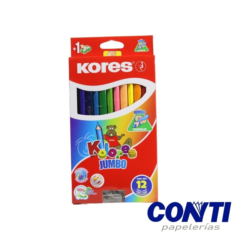 Colores unipunta triangulares +1 sacapuntas Kores Largos Jumbo 5mm Multicolor C/12