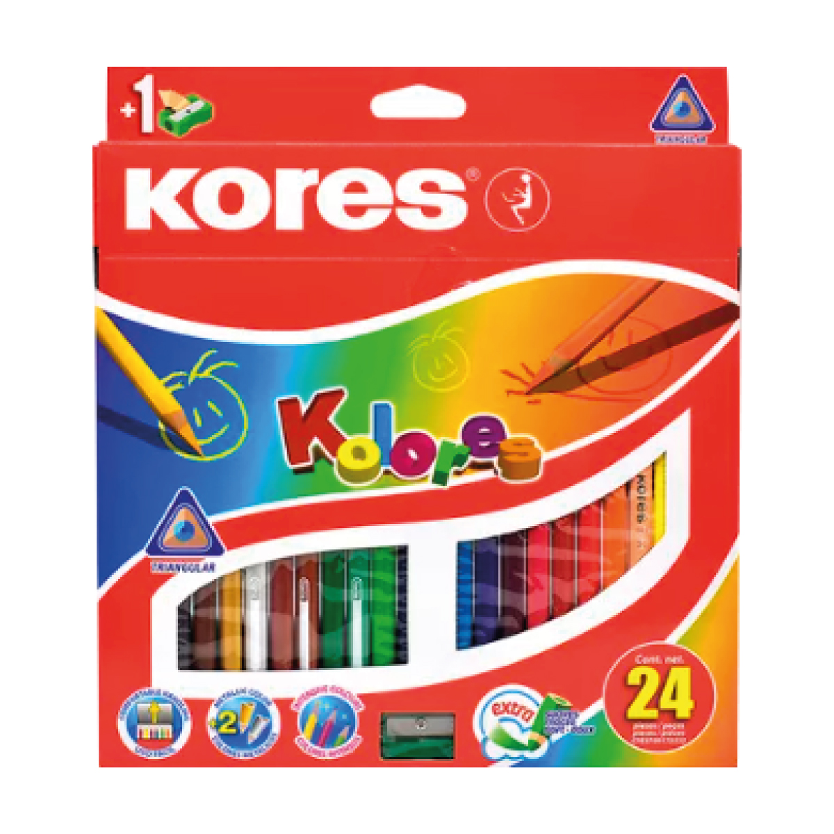 [4] Colores unipunta triangulares +1 sacapuntas Kores Largos Multicolor C/24