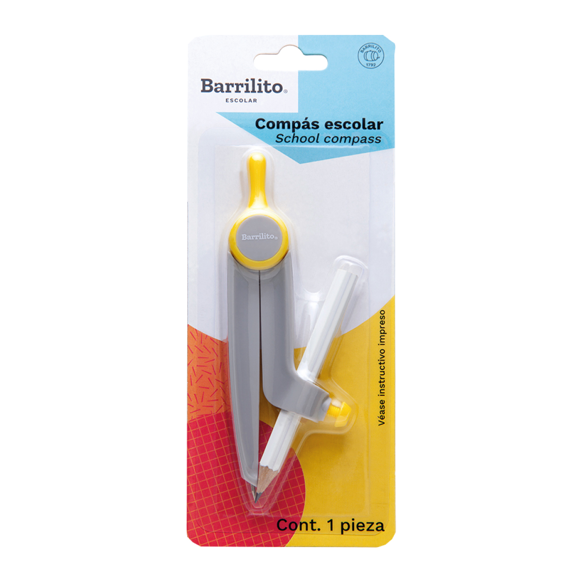 [4] Compás escolar Plástico P/lápiz Barrilito Multicolor 100