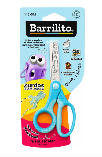 Tijera escolar zurda Punta roma Barrilito Multicolor C/1 146-5ni