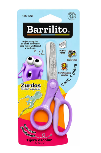 [3] Tijera escolar zurda Punta roma Barrilito Multicolor C/1 146-5ni