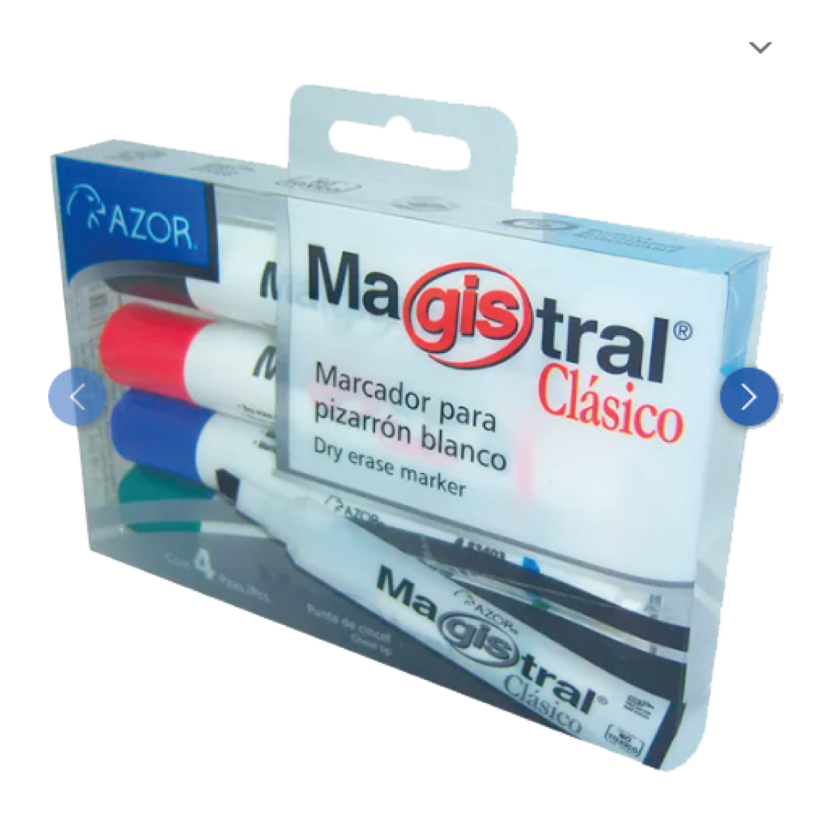 [4] Marcador pizarrón punta cincel Magistral clásico Azor 6mm Multicolor C/4 83474