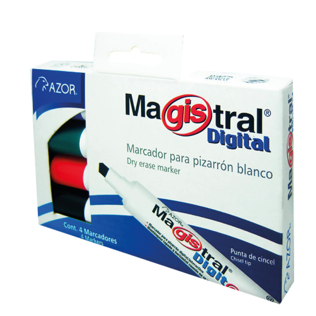 [4] Marcador pizarrón punta cincel Magistral digital Azor 6mm Multicolor C/4 8384