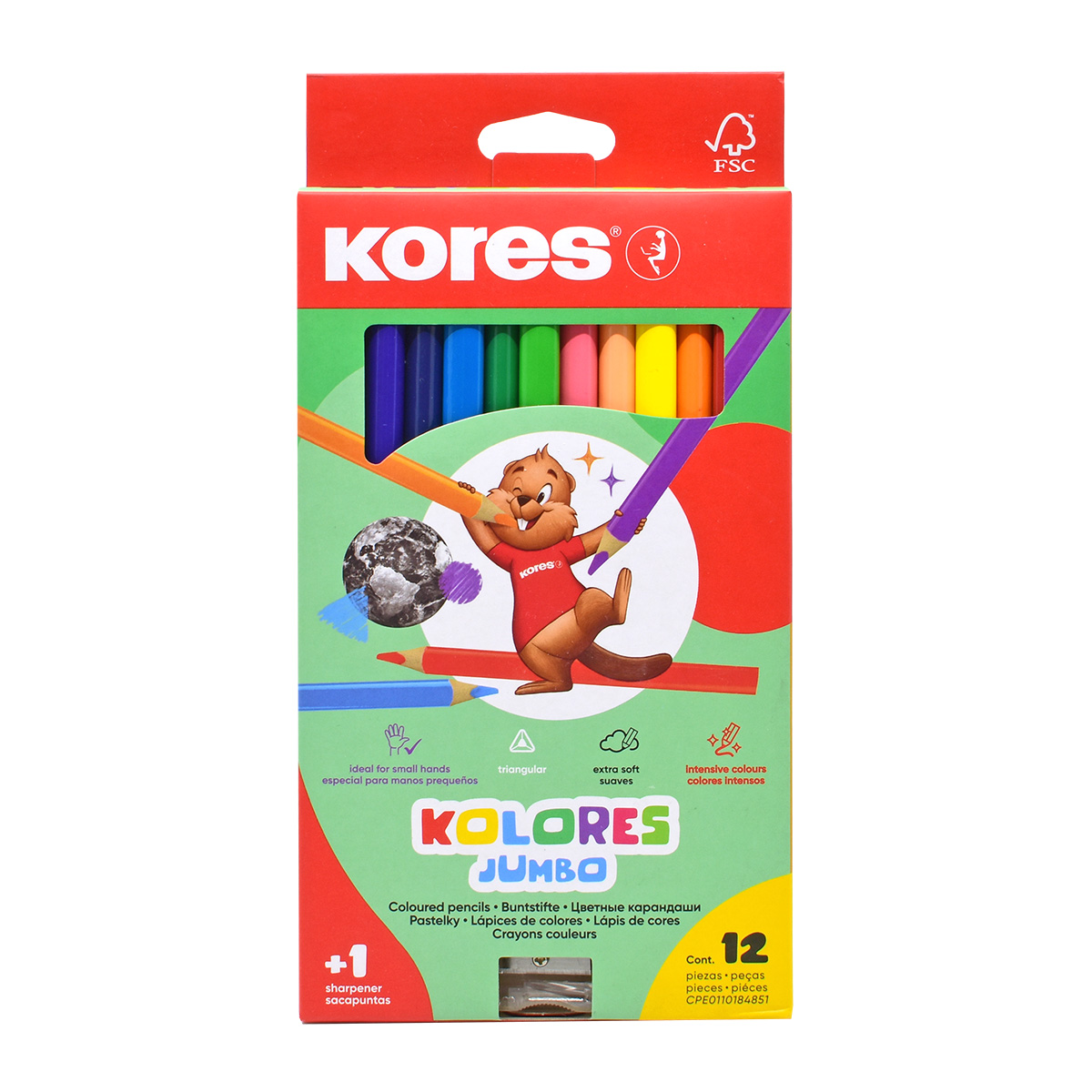 [7] Colores unipunta triangulares +1 sacapuntas Kores Largos Multicolor C/12