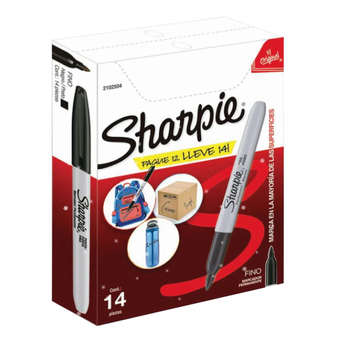 [4] Marcador permanente fino Sharpie Negro C/12+2 2102504