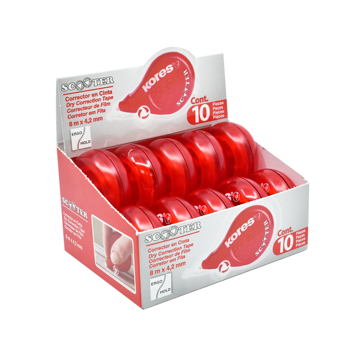 [4] Corrector cinta Roll On Kores 15mx4.2mm Rojo