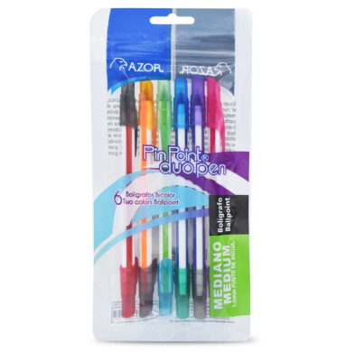 Bolígrafo punta media Pin point duo pen Azor 1.0mm Multicolor C/6 6876